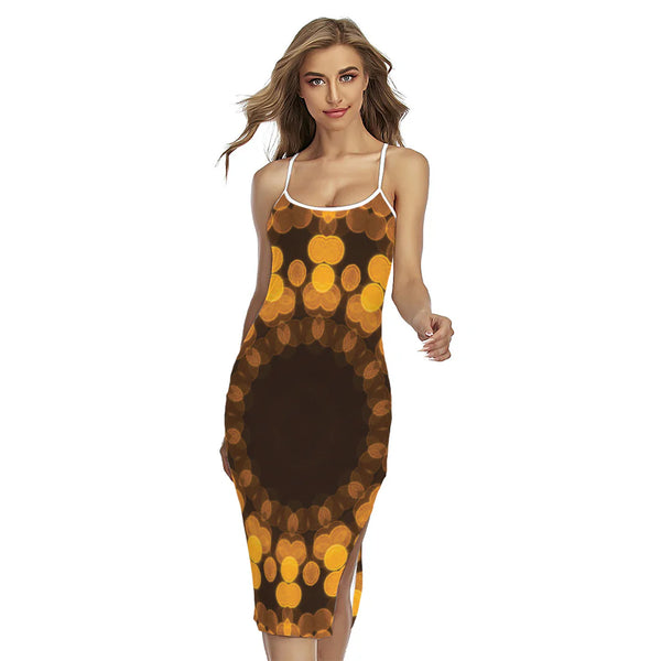 Yellow Spot Kaleidoscope Print Cross Back Cami Dress